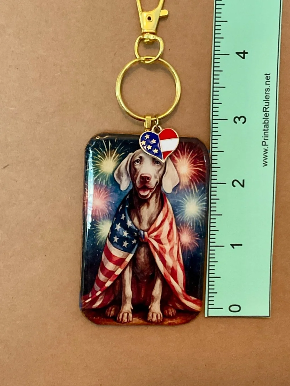 Weimaraner Patriotic American Flag dog keyring / purse charm handmade by Sally